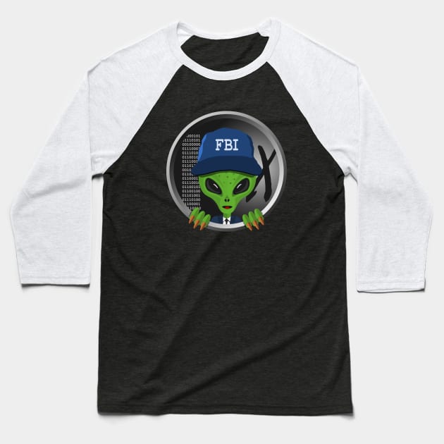 Alien FBI agent Baseball T-Shirt by PedroVale